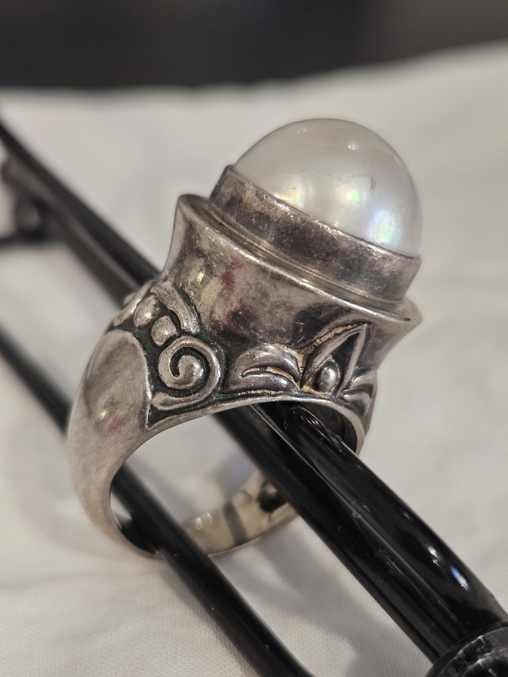 Sterling Silver Moonstone Cabochon Statement Ring - White Moonstone